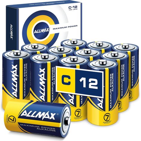 Piles Alcalines Allmax C Baby (LR14) à Puissance maximale (12 pièces) – Durée de Vie Ultra Longue : 7 Ans, étanche, adaptée aux appareils – alimentée par la Technologie EnergyCircle (1,5 Volt). (1/5)