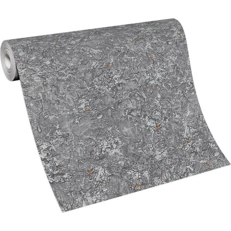 BRICOFLOR Papier Peint imitation pierre gris Tapisserie intissée effet pierre et brique Papier Peint trompe l'oeil gris pour bureau, salon & plus (1/4)
