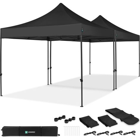 VONROC Tente de réception Premium  Easy-Up – 6x3 m  Ensemble incl. 2x tente de fête et 1x kit de connexion - Noir (1/4)