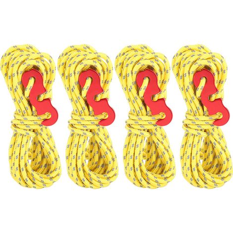 4 Pièces Cordes de Tente Réfléchissantes avec Mousquetons et Anneaux en S pour Camping (Jaune) (1/5)