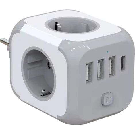 Tomada Cubo - Adaptador de ficha 3x Tipo F 3x USB-A 1x USB-C