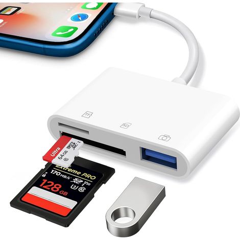 Lecteur de Carte SD pour Phone Pad, Adaptateur Carte SD pour Phone 3 en 1 avec Port USB und Double Fente, Adaptateur Micro SD, Adaptateur de Carte mémoire Photographie (1/5)