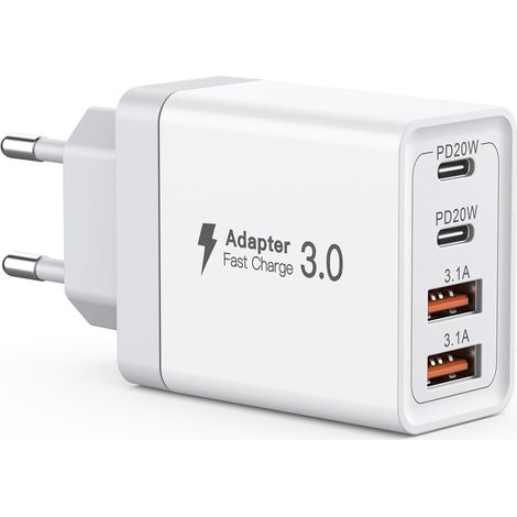 Chargeur USB C 55W, Bloc de Charge 4 Ports avec PD + QC, Charge Rapide pour iPhone, Samsung, Tablette