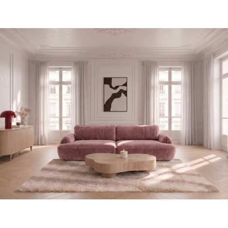 BOBOCHIC - Canapé droit convertible 4 places CELESTE tissu lisse Rose (1/5)