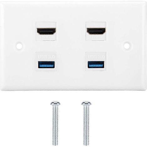 Couvercle de coupleur HDMI double port/USB 3.0 double port pour panneau mural TV haute définition audio et vidéo. (1/5)