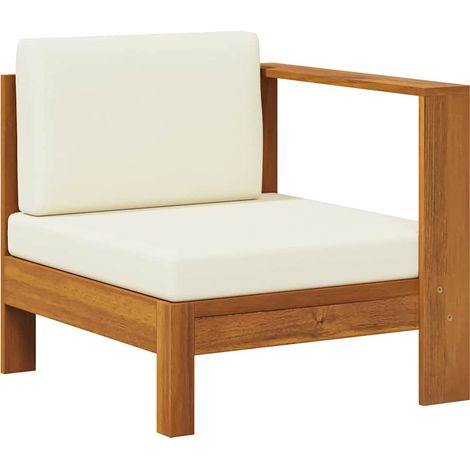 Canapé central,Canapé d'extérieur,Sofa de jardin avec 1 accoudoir Blanc crème Acacia solide CFW370822 (1/5)