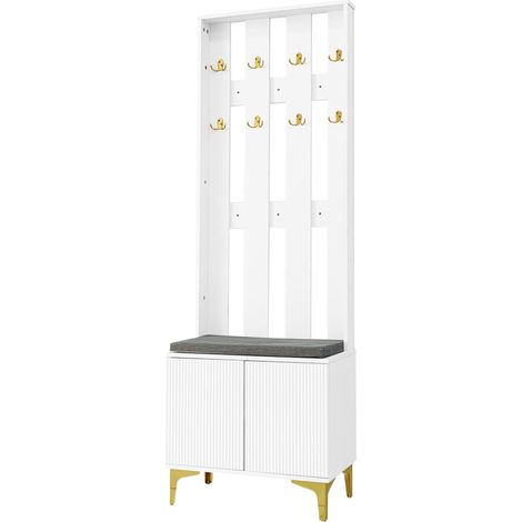 ELVMI Mobile da ingresso con 1 Anta, Ripiani Regolabili, Cuscino e Ganci, per Ingresso, in Pannello truciolare, 60.5×35.2×180.5 cm, Bianco (1/5)