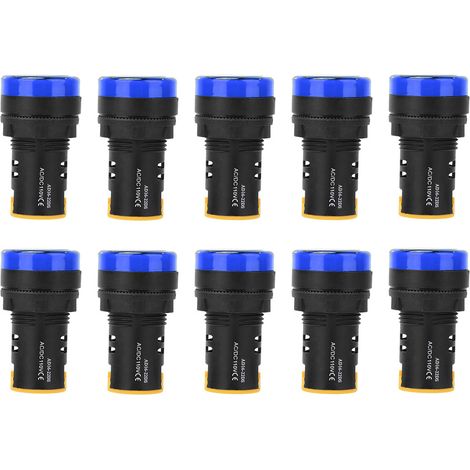 10 voyants LED BERM AD16-22D/S bleus, diamètre 22mm, 110V, boîtier PC ignifuge (1/5)