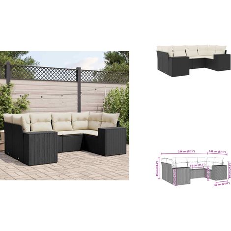 6-tlg. Garten-Sofagarnitur mit Kissen Schwarz Poly Rattan - Gartensofas - Outdoor Möbel - Gartenmöbel Set - Rattan Gartenmöbel - Lounge Set (1/3)