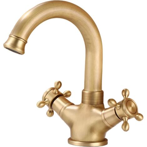 Mitigeur pour vasque, laiton, 2 poignées, pour meuble-lavabo (1/5)