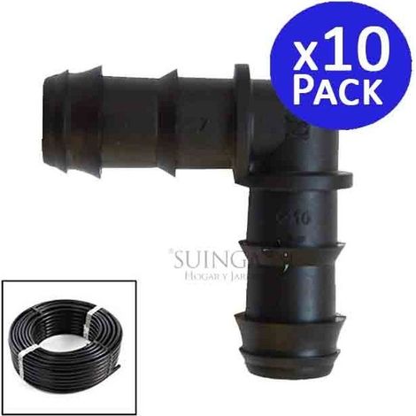 Suinga – Coude d'irrigation goutte à goutte 16 mm – Lot de 10 coudes – Raccord en polypropylène noir – Pour systèmes d'irrigation agricole (1/5)