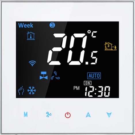 Thermostat d'ambiance intelligent Wi-Fi à deux tubes, programmable numériquement, avec commande vocale, pour climatiseur (BAC-3000ALW, blanc) (1/5)