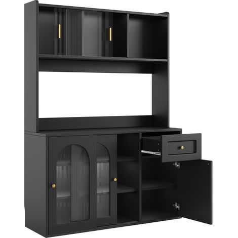 Buffet noir avec LED, étagères ajustables et portes vitrées, 120x35x167 cm (1/5)