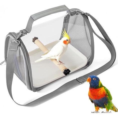 Bote de transport pour oiseaux avec baton en bois, sac à dos léger pliable pour oiseaux, avec perroquet (26 x 19 x 19,5 cm) (1/5)