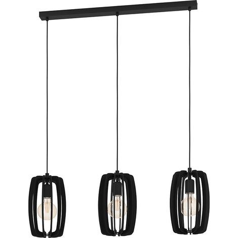 Lampada sospesa Bajazzara Wood Black E27 3x40W L: 89 cm B: 19cm H: 110 cm Dimmabile (1/3)