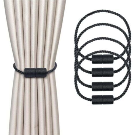 4 Pièces Magnétiques Embrasses de Rideaux Noir Tressées Boucle de Rideau Aimanté Attache Rideau Corde de Rideau de46 cm - Accessoires de Rideaux pour la Décoration de la Maison