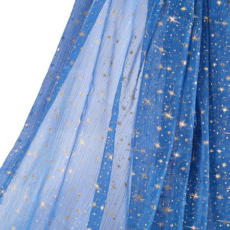 2m Tissu Organza Brillant Étoiles 1.5m de Large Bleu Prussien Polyester avec Motif Étoile Doré Estampé pour Artisanat DIY Décoration de Mariage et Conception de Costumes pour Artisans (1/5)