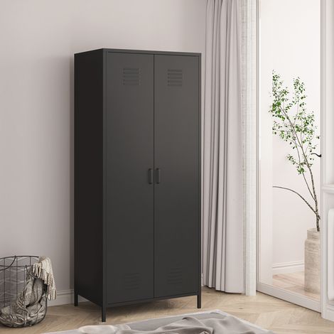 Armadio Seinäjoki per Guardaroba in Acciaio 180 x 76 x 50 cm - Nero Opaco [en.casa]