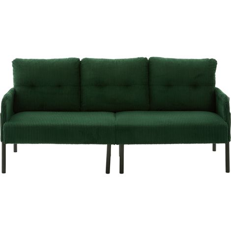 Sofá de 3 plazas de pana verde con respaldo alto y bolsillo lateral (1/5)