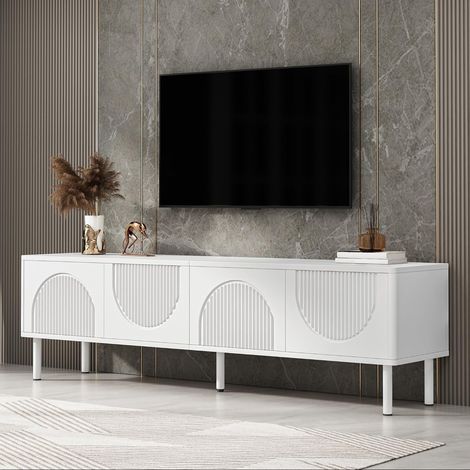 Meuble TV - Meuble TV avec Rangement et Gestion des Câbles, Design Mat en PB/MDF - 180x40x52 cm, Blanc (1/5)