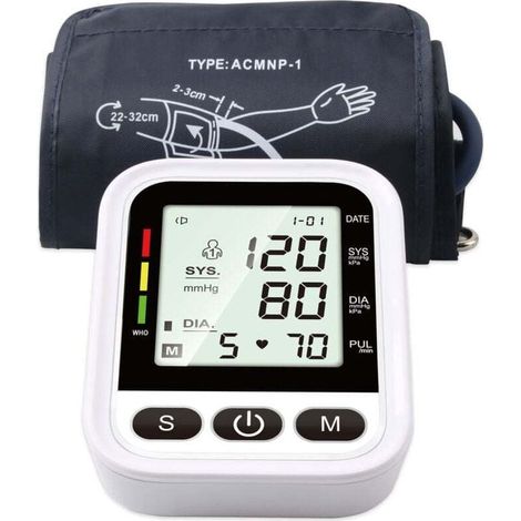 Tensiomètre électronique  pour le bras - Tensiomètre intelligent professionnel, détection des arythmies, brassard ajustable et écran LCD rétroéclairé (pile non incluse) (1/4)