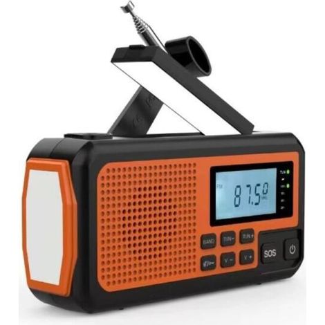 Radio AM FM SW - Batterie 4000 mAh - Charge Solaire Manivelle USB - Lampe Torche Alarme SOS - Pour Urgences Extérieur Camping (1/5)