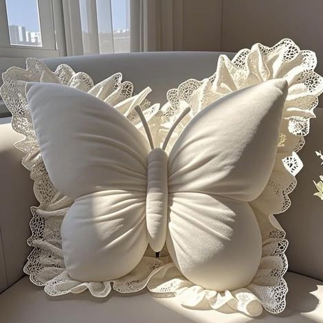 Cuscino in peluche a forma di farfalla - Cuscino decorativo in velluto con schienale per divano, letto, ufficio e auto - Beige (1/5)