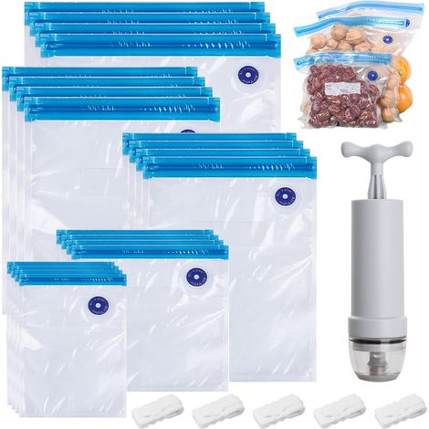 Pièces Sac Sous Vide Alimentaire Réutilisable, Avec Pompe Sans BPA Nourriture Mise Sac Sous Vide Alimentaire, pour Cuisson des Légumes/Fruits/Sous-Vide (Tailles) (1/5)
