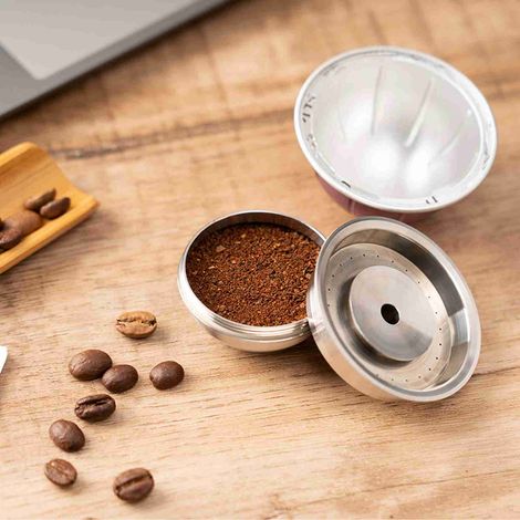 Juego de cápsulas de café recargables – Cápsulas de café Vertuo – cápsula, prensador, cuchara, cepillo de plata, 54 x 28,7 mm para Delonghi ENV150 (1/4)