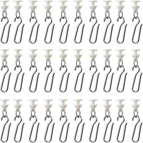 30 Pièces Crochet Rideau Rail Glisseur avec 30 Crochets en Métal pour Rail Décoratif en Rideau Rideau de Porte(Beige)