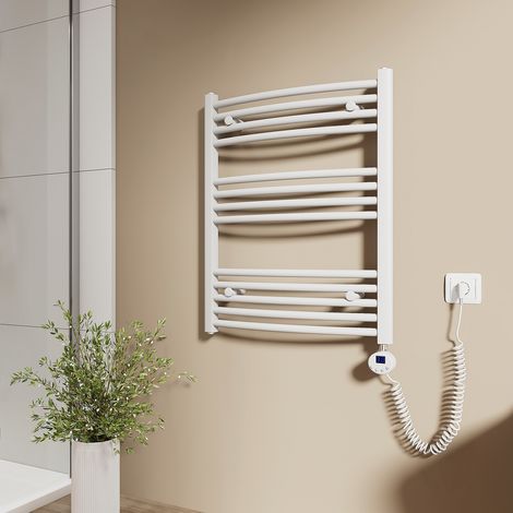 EMKE Elektrischer Handtuchheizkörper 75x60cm 300W Handtuchtrockner mit heizstab WLAN-fähig mit TUYA/Smart Life App, Google Home & Alexa, 4 Heizmodi, Fenstererkennung, Kindersicherung Strahlend weiß