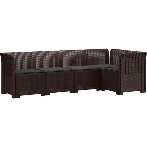 Canapé de Jardin 5 Places en Rotin Synthétique Marron avec Coussins (1/5)