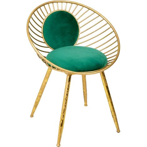 Banqueta de metal dorado tapizada verde 55x46x70