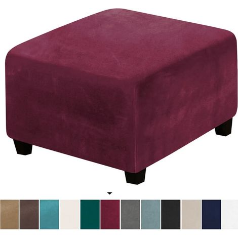 Housse carrée rouge pour tabouret, housse extensible pour pouf, housse extensible en peluche pour tabouret, housse antidérapante pour repose-pieds, housse de protection jacquard avec dessous élastique (1/5)