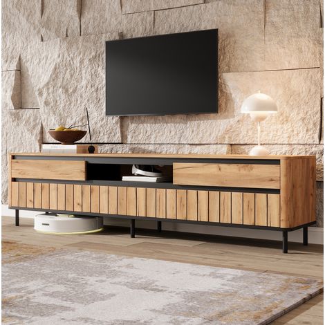 Mueble TV de 180 x 40 x 52 cm con 2 cajones, 2 puertas abatibles, MDF y metal OKMYHOME (1/5)