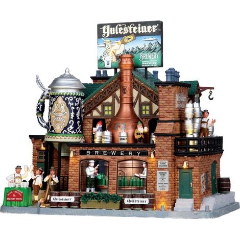 Lemax – Brasserie Yulesteiner en porcelaine avec éclairage extérieur – Dimensions 30,5x18,4x27 cm – Effets sonores inclus