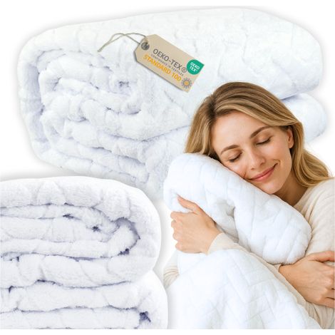Couverture 200×220 cm, couvre-lit 340 g/m², blanc, motif chevrons en relief, More&Deco (1/5)