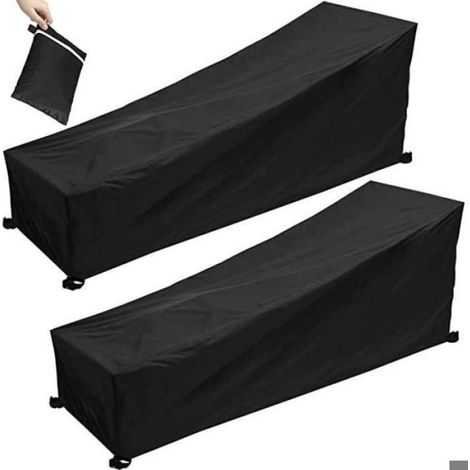 Housse de Protection pour Chaise Longue - Tissu Oxford 210D Imperméable - Pour Mobilier de Jardin Extérieur - 200 x 75 x 40/70 cm - Noir - 2 Pièces (1/4)