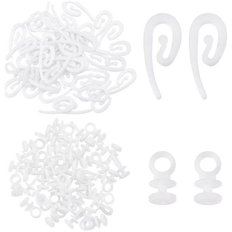 CCYKXA 100 Sets White Plastic Curtain Hooks - Gliders for Track, Rail and Drapery - Rollers for Header Strip - for Window, Door and Shower