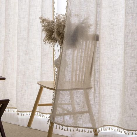 Lot de 2 rideaux en lin naturel mixte style rustique pour chambre à coucher, salon, 175 x 140 cm, couleur naturelle (1/5)