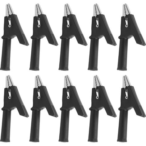 Lot de 10 Pinces Crocodile Test 10mm Ouverture 10A avec Douille 4mm Kit Accessoires Noir (1/5)