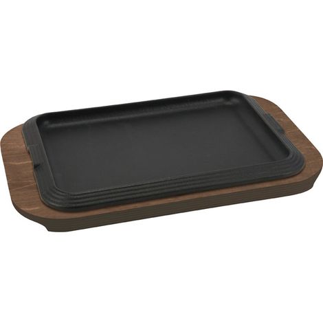 ILSA Piatto in Ghisa con Vassoio in Legno, cm 30x22