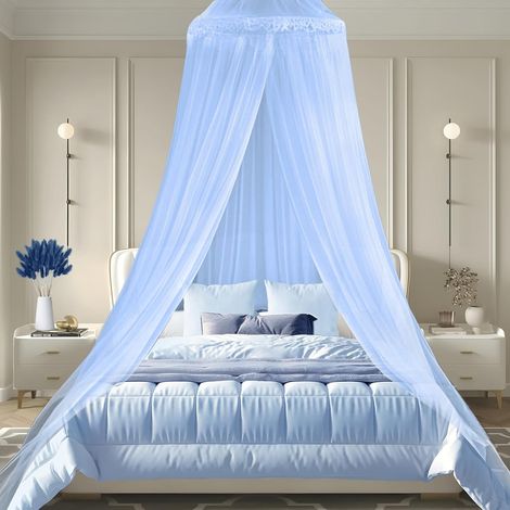 Moskitonetze-AB, Moustiquaire, Grand Moustiquaire pour lit, Grand Dôme Polyester, Lit D'installation Rapide et Facile, Adapté Lit Bébé, Simple, Double(Bleu), L-XXL (1/5)