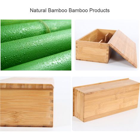 Boîte de rangement en bambou pour couverts, ustensiles et cosmétiques, coffre en bois naturel pour cuisine et salle de bain (1/5)