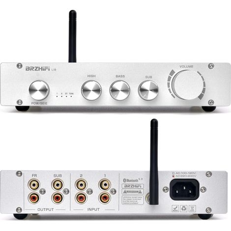 L1B Préamplificateur Classe A Pure, 2.1 Canaux Bluetooth 5.0  Réglages des basses, aigus et sub  Sortie subwoofer  Enceintes actives de bureau et bibliothèque  Argent (1/5)