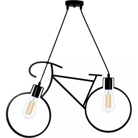 Lampadario Asospensione Forma Di Bicicletta Bici Portalampada E27 Metallo Nero (1/4)
