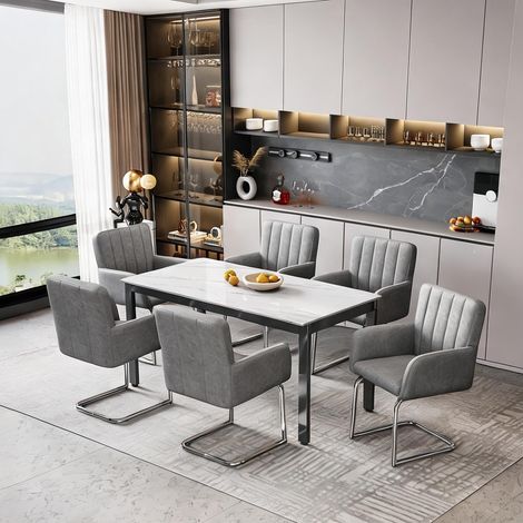 Chaises de salle à manger grises en simili cuir lot de 6 (1/5)