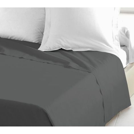 LOVELY HOME Drap Plat 100% coton 240x300 cm gris fonce