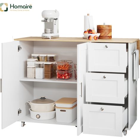 Küchenwagen aus MDF weiß 135 x 44 x 90 cm HOMAIRE (1/5)