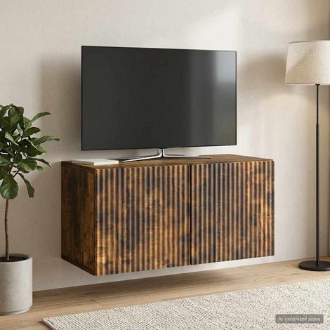 Meuble TV mural avec rangement, bois d’ingénierie chêne fumé, 59,5 x 31 x 30 cm, 10.7kg - PANGIVO (1/5)